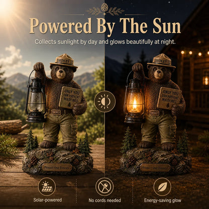 Outdoor Solar Forest Ranger Bear Lantern Statue for Garden Display