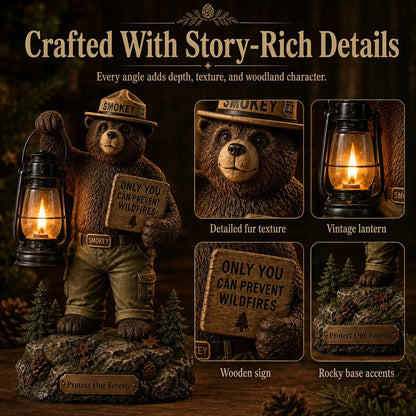 Outdoor Solar Forest Ranger Bear Lantern Statue for Garden Display