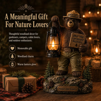 Outdoor Solar Forest Ranger Bear Lantern Statue for Garden Display