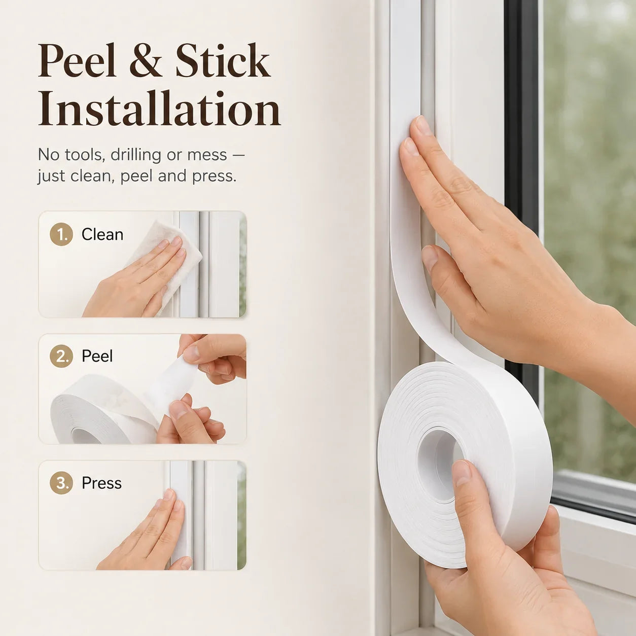 Space-Saving 16.4Ft Door Weather Stripping – Adhesive Draft Stopper