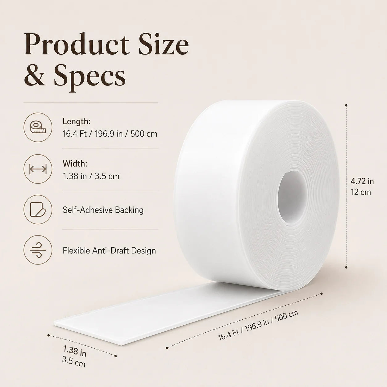 Space-Saving 16.4Ft Door Weather Stripping – Adhesive Draft Stopper