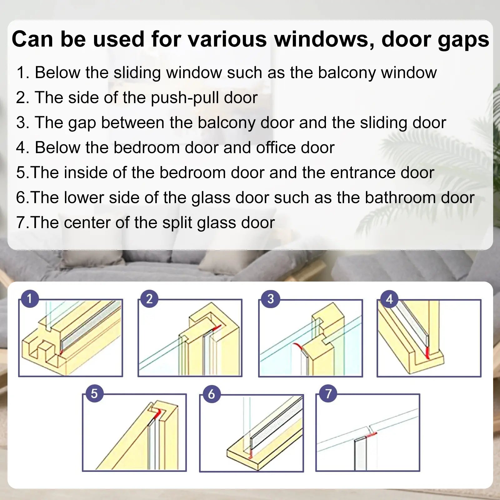 Space-Saving Door Weather Stripping, Self-Adhesive Draft Stopper Seal