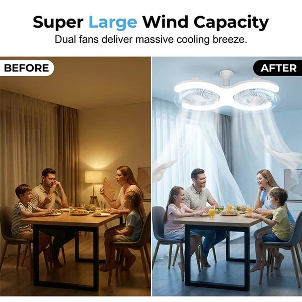 Decorative Double-Head LED Ceiling Fan with Light, 3 Speeds &