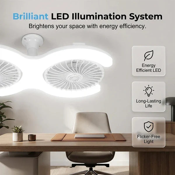 Decorative Double-Head LED Ceiling Fan with Light, 3 Speeds &