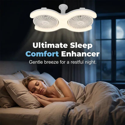 Decorative Double-Head LED Ceiling Fan with Light, 3 Speeds &