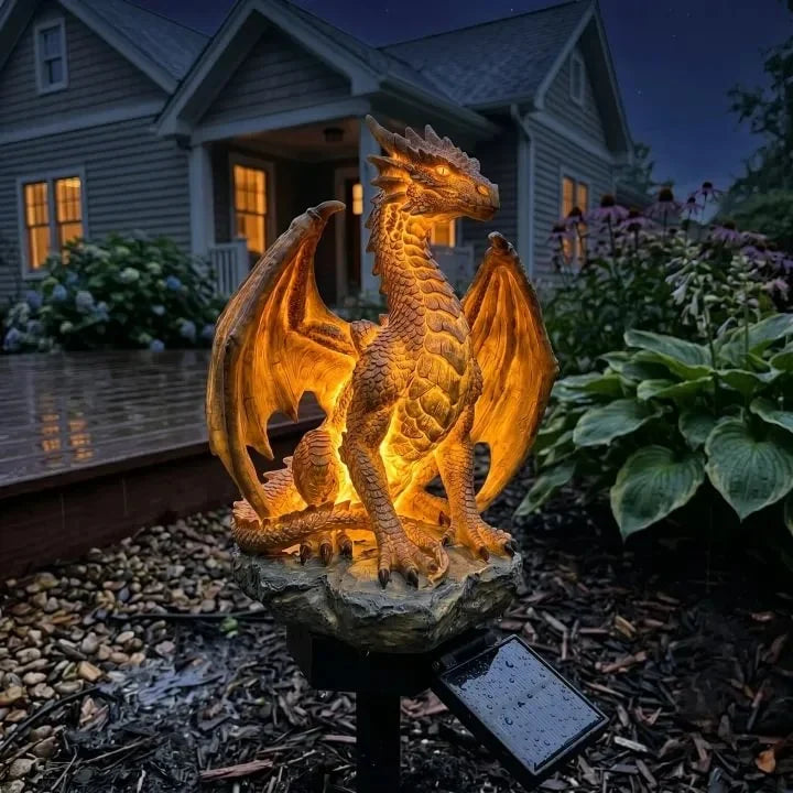 Solar Dragon Statue with Golden Ember Garden Glow