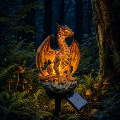 Solar Dragon Statue with Golden Ember Garden Glow