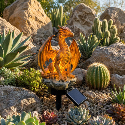Solar Dragon Statue with Golden Ember Garden Glow