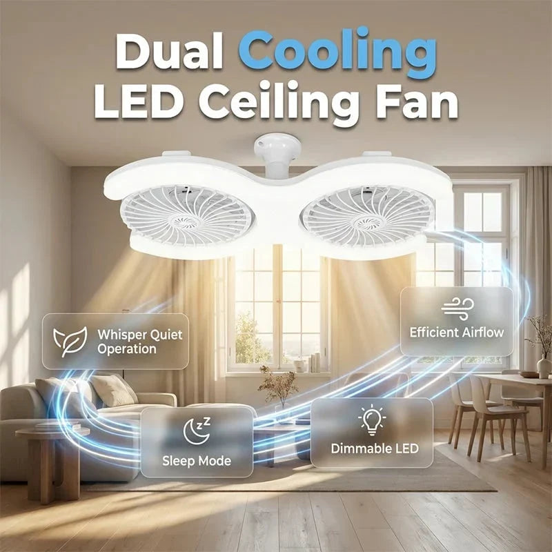 Decorative Dual-Head LED Ceiling Fan with Light for Focused Lighting