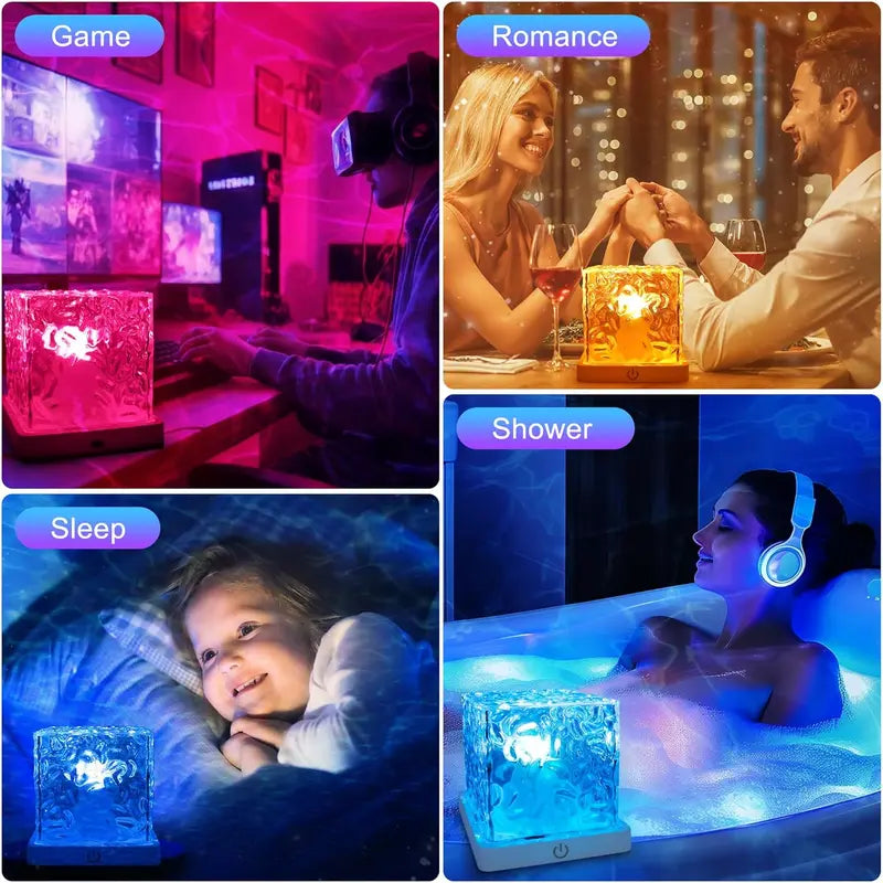 Convenient Dynamic Water Ripple Cube Ambient Lamp for Everyday Setup