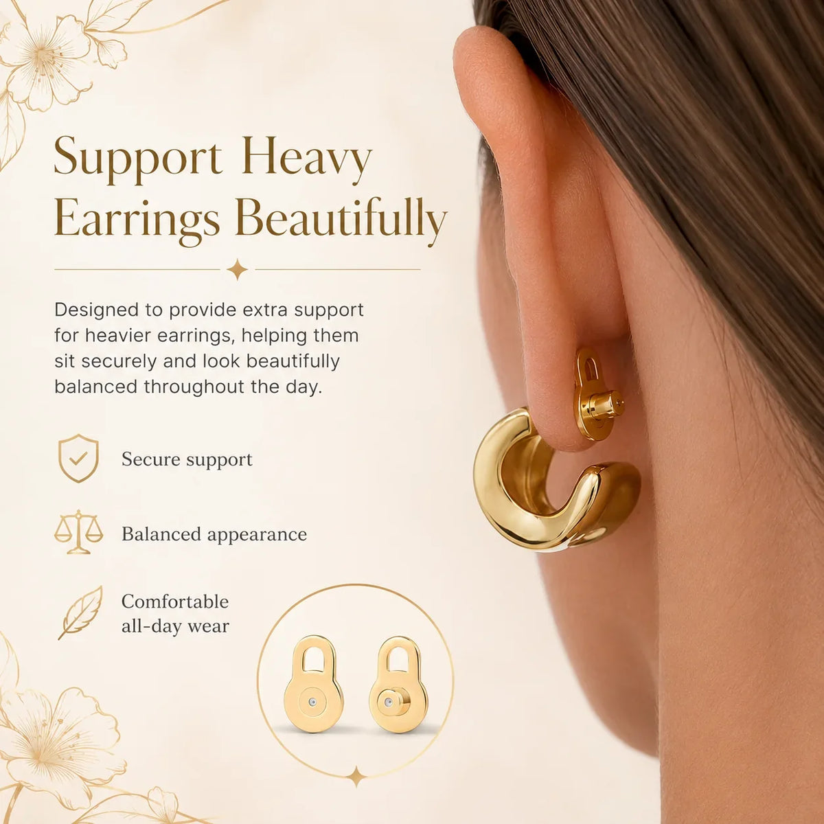 14K Gold-Plated Earring Lobe Support Backs
