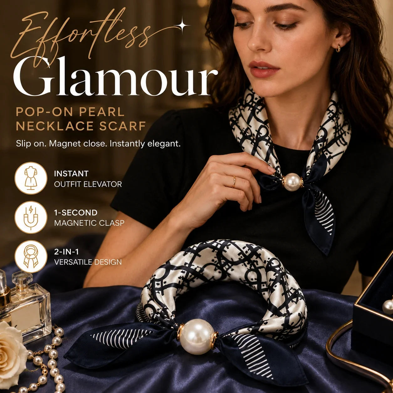 Pearl Necklace Scarf with an Easy Pop-On Design