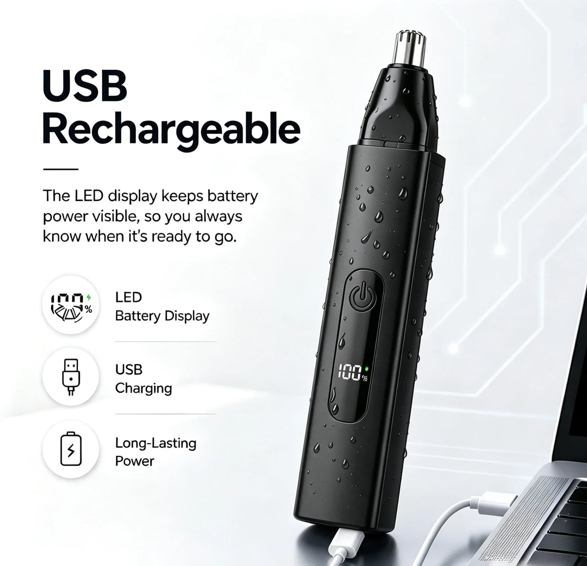 Purpose-Built Professional LED Display Nose & Ear Trimmer, Painless