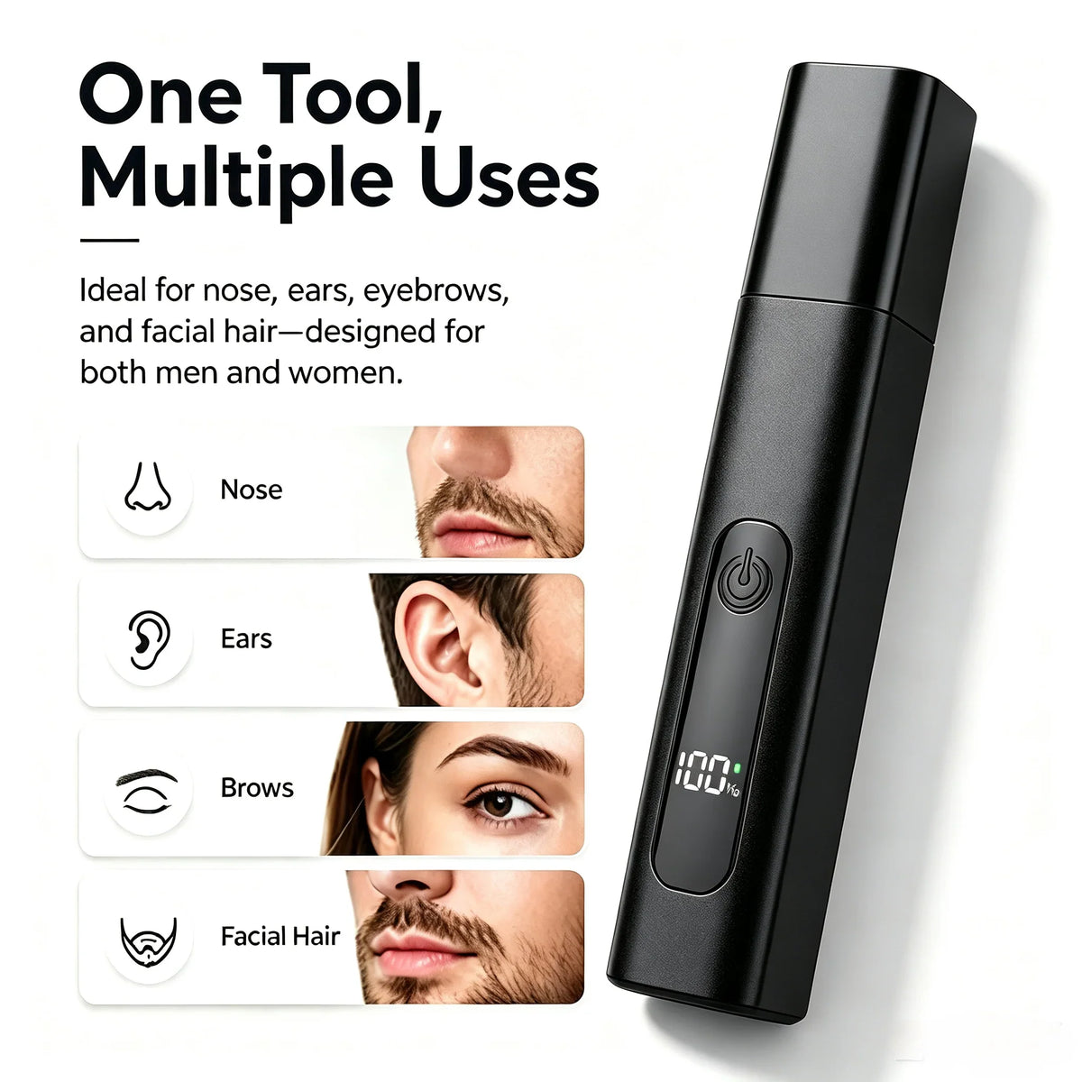 Purpose-Built Professional LED Display Nose & Ear Trimmer, Painless