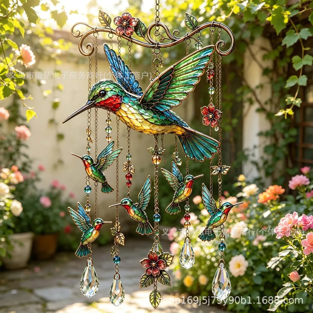 Outdoor-Ready Hummingbird – Chime Suncatcher for Garden Display