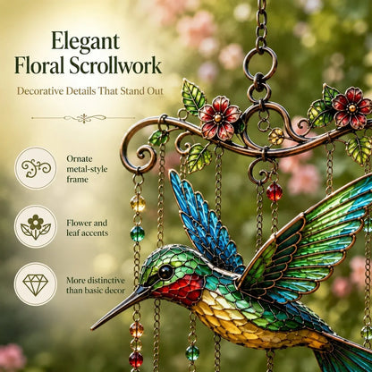 Outdoor-Ready Hummingbird – Chime Suncatcher for Garden Display