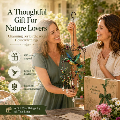 Outdoor-Ready Hummingbird – Chime Suncatcher for Garden Display