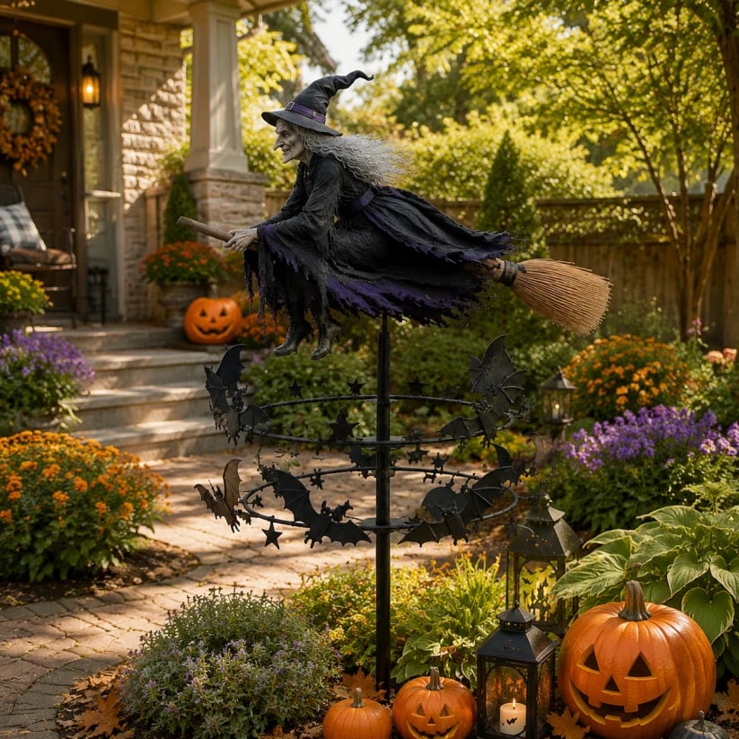 Witch and Bat Garden Spinner with Enchanted Motion