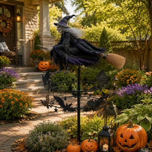 Witch and Bat Garden Spinner with Enchanted Motion