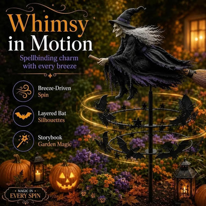 Witch and Bat Garden Spinner with Enchanted Motion