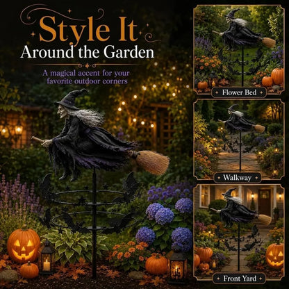 Witch and Bat Garden Spinner with Enchanted Motion