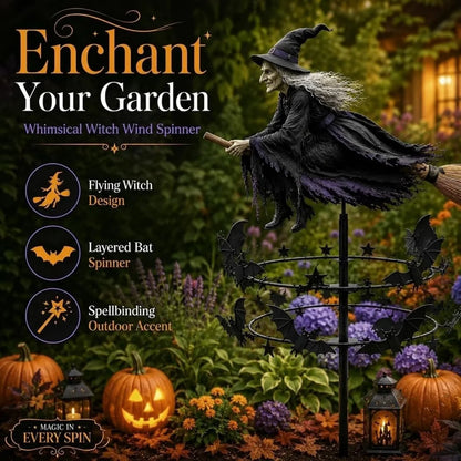 Witch and Bat Garden Spinner with Enchanted Motion