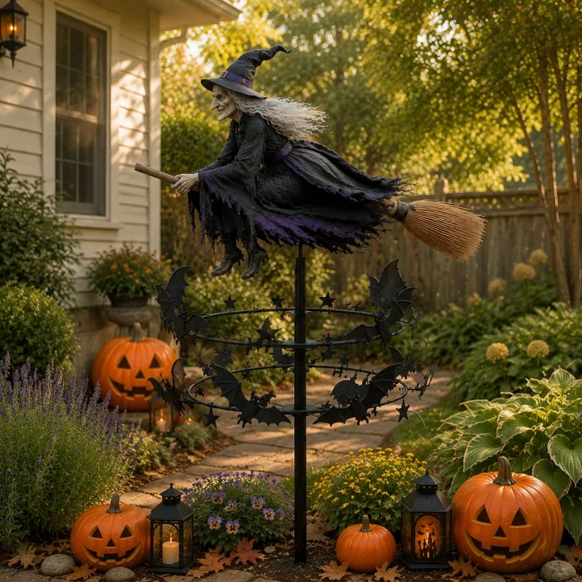 Witch and Bat Garden Spinner with Enchanted Motion