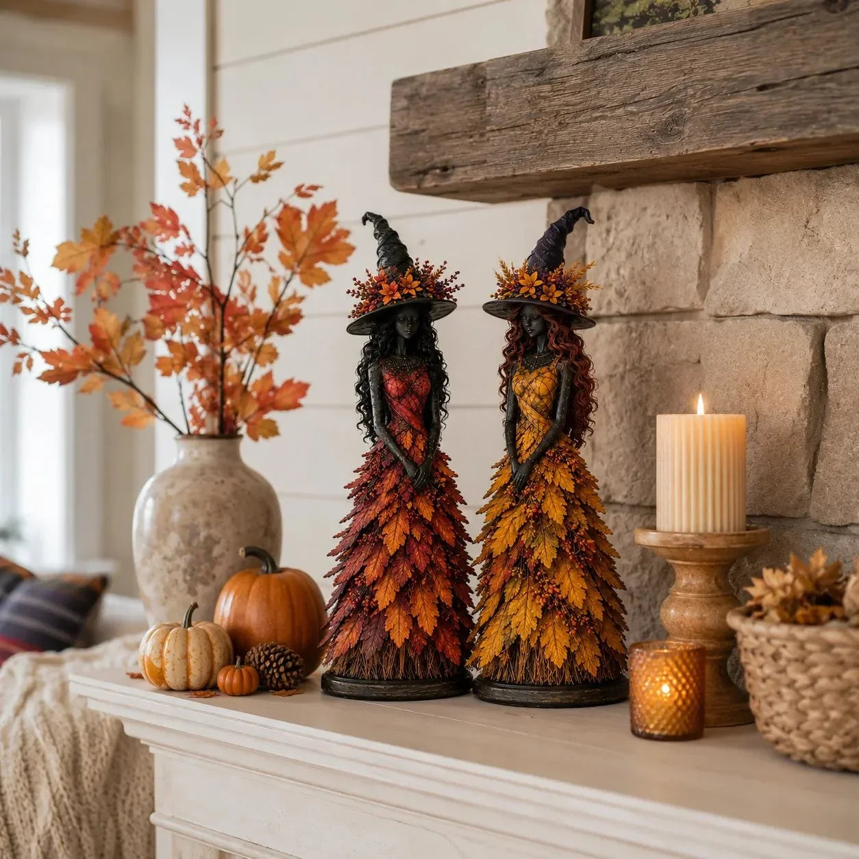 Enchanted Autumn Witch Figurine for Halloween and Fall Decor