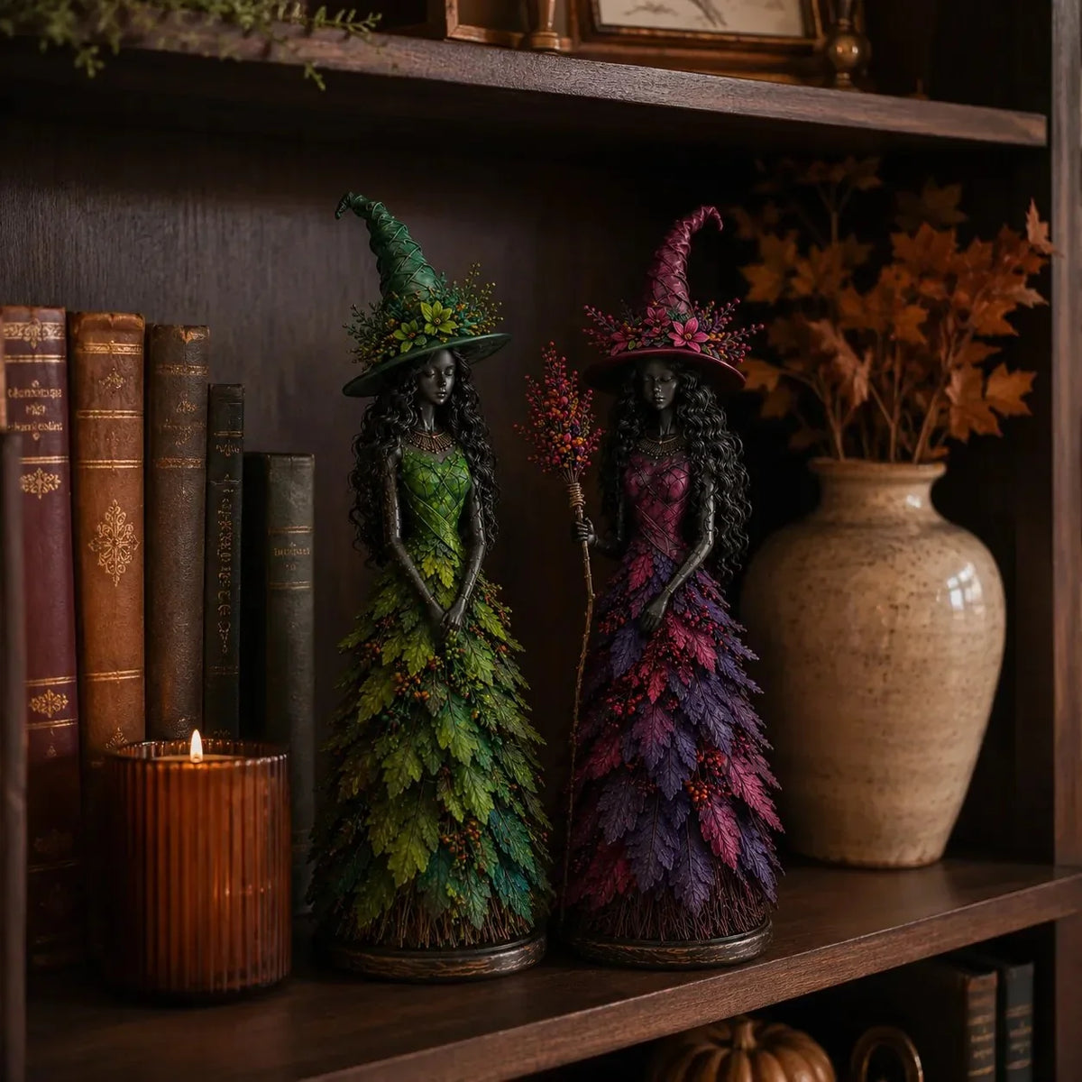 Enchanted Autumn Witch Figurine for Halloween and Fall Decor