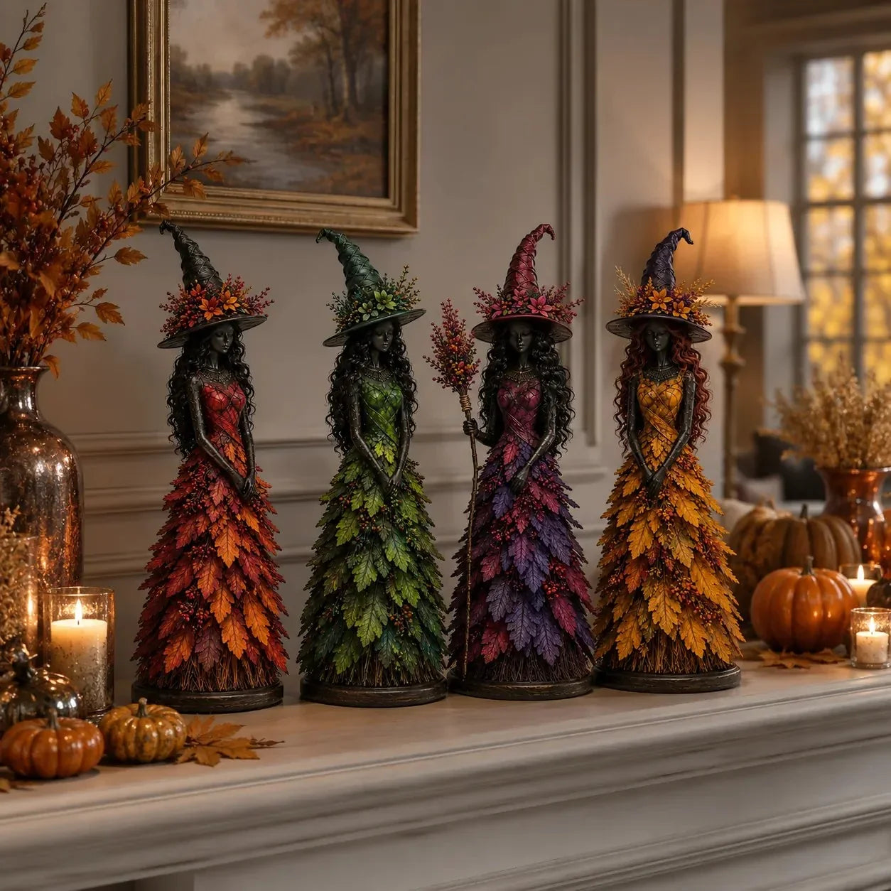 Enchanted Autumn Witch Figurine for Halloween and Fall Decor
