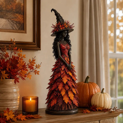 Enchanted Autumn Witch Figurine for Halloween and Fall Decor