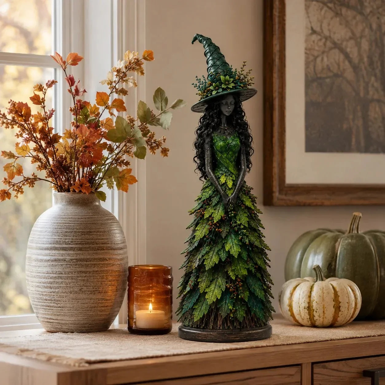 Enchanted Autumn Witch Figurine for Halloween and Fall Decor