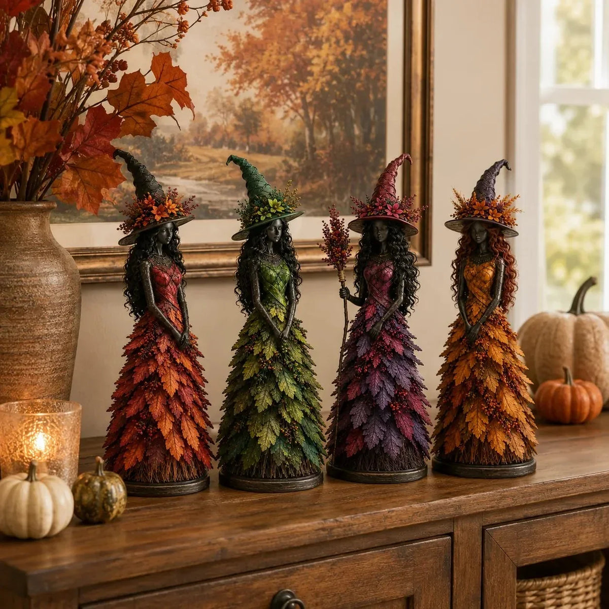 Enchanted Autumn Witch Figurine for Halloween and Fall Decor