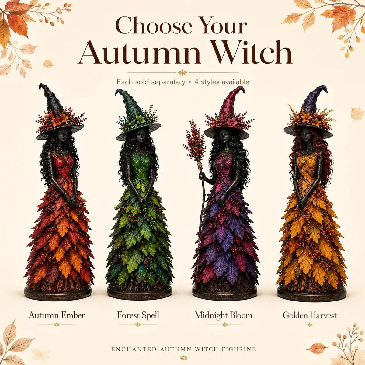 Enchanted Autumn Witch Figurine for Halloween and Fall Decor