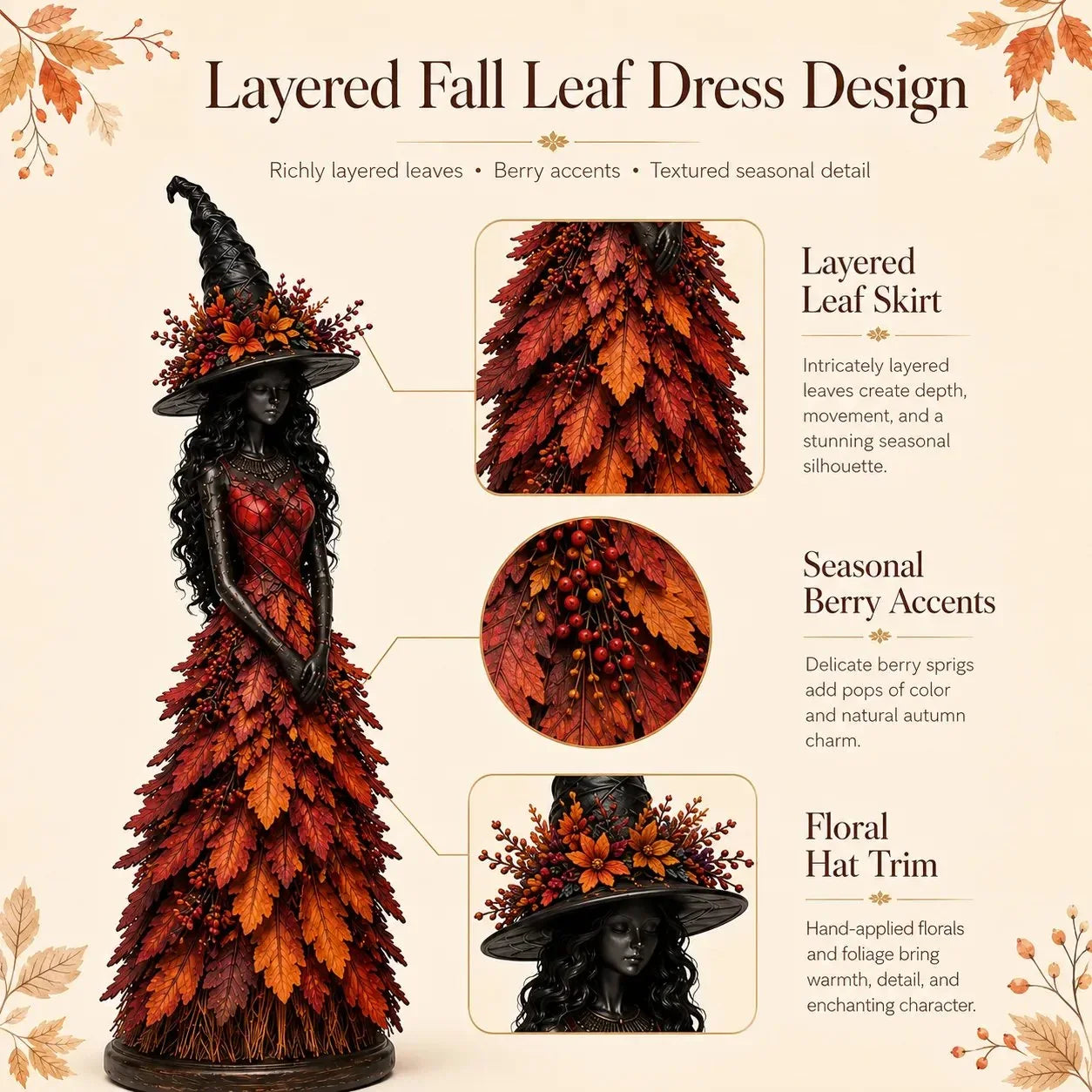 Enchanted Autumn Witch Figurine for Halloween and Fall Decor