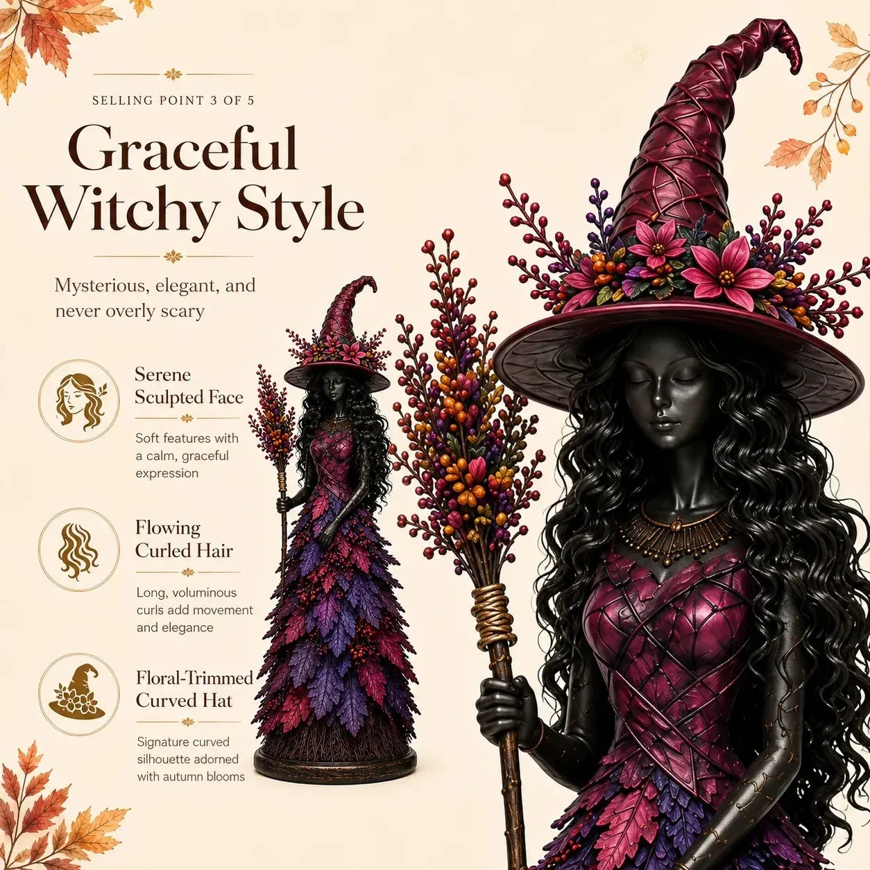 Enchanted Autumn Witch Figurine for Halloween and Fall Decor