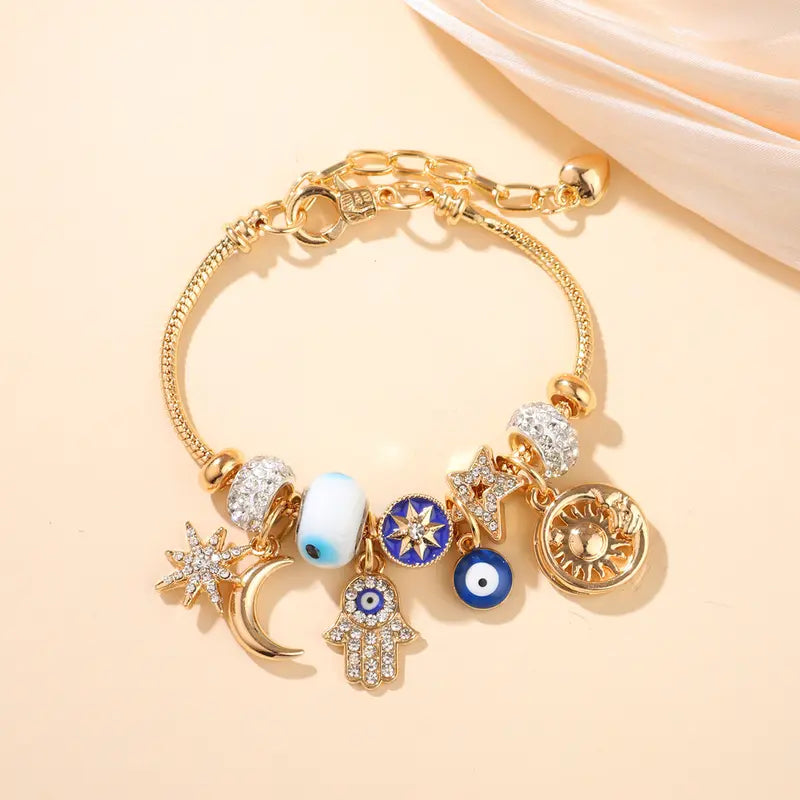 Distinctive Women's Starry Sky Bracelet – Moon, Hamsa Hand, Evil Eye