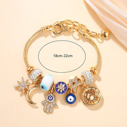 Distinctive Women's Starry Sky Bracelet – Moon, Hamsa Hand, Evil Eye