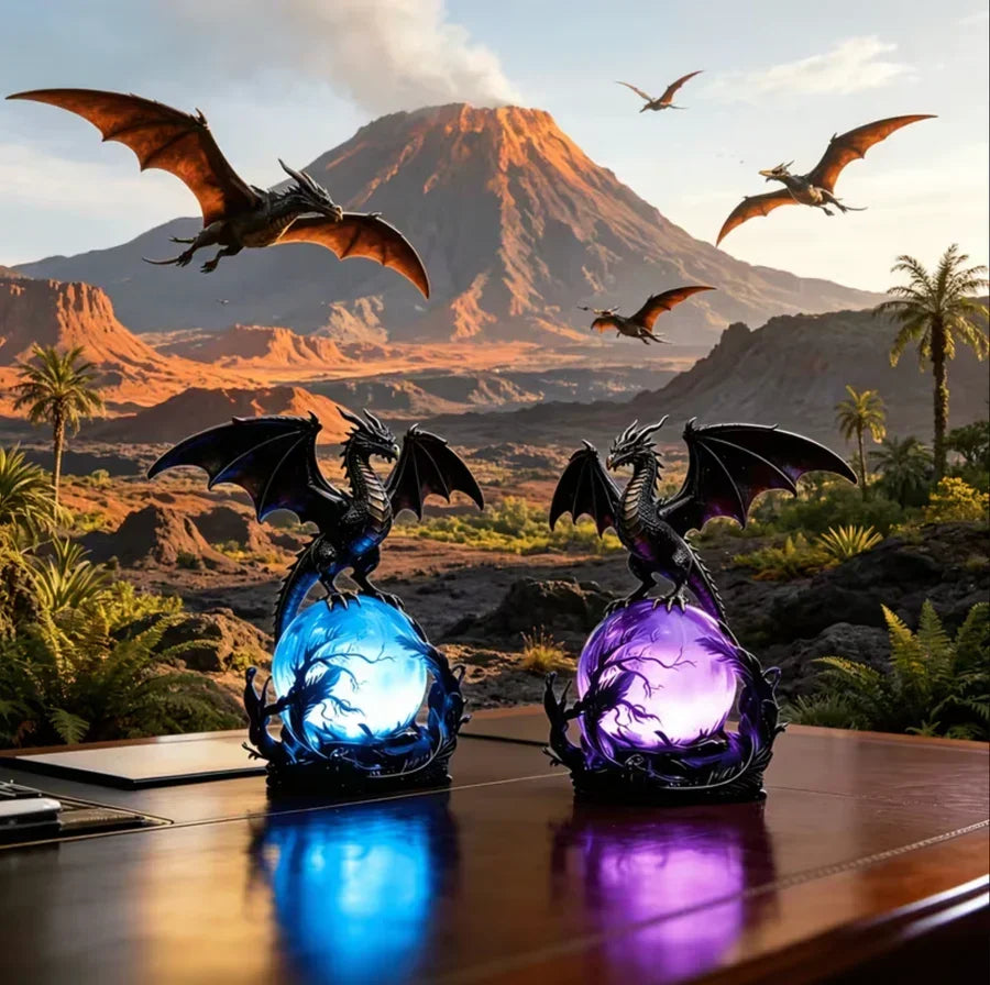 Illuminated Dragon Crystal Sphere for Gothic Room Displays