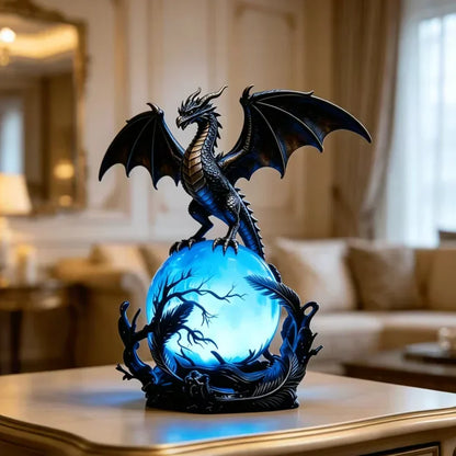 Illuminated Dragon Crystal Sphere for Gothic Room Displays