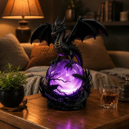 Illuminated Dragon Crystal Sphere for Gothic Room Displays