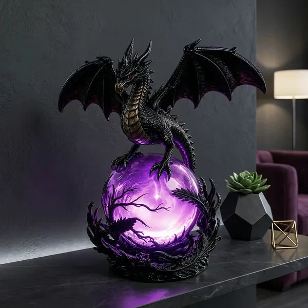 Illuminated Dragon Crystal Sphere for Gothic Room Displays