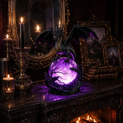 Illuminated Dragon Crystal Sphere for Gothic Room Displays