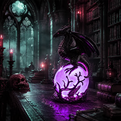 Illuminated Dragon Crystal Sphere for Gothic Room Displays