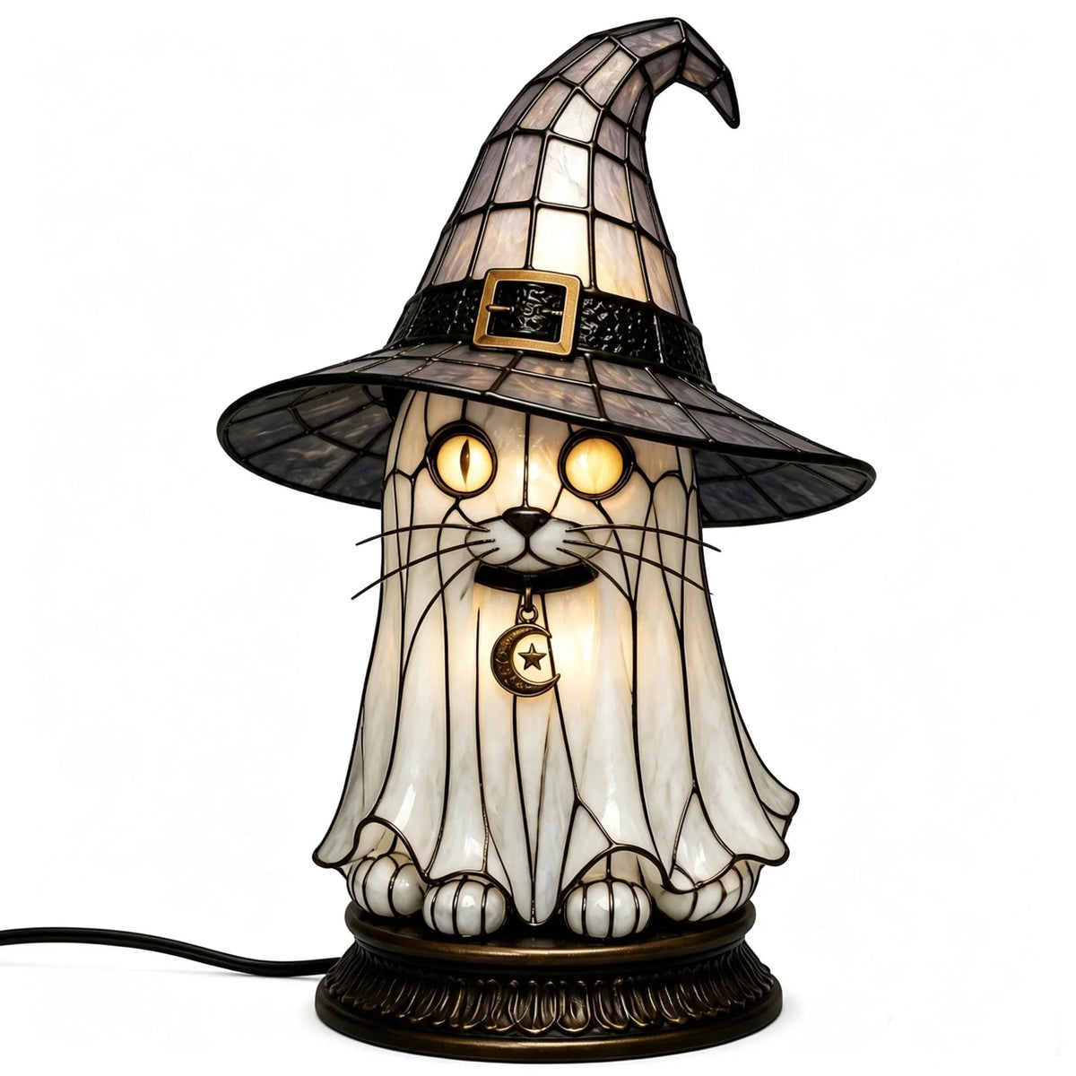 Decorative Exclusive Item Gothic Stained Glass Witch Black Cat Table
