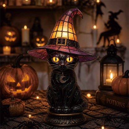 Decorative Exclusive Item Gothic Stained Glass Witch Black Cat Table