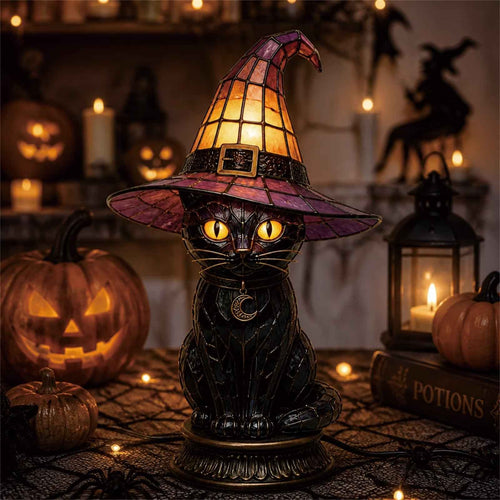 Decorative Exclusive Item Gothic Stained Glass Witch Black Cat Table