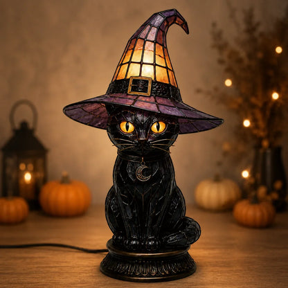 Decorative Exclusive Item Gothic Stained Glass Witch Black Cat Table
