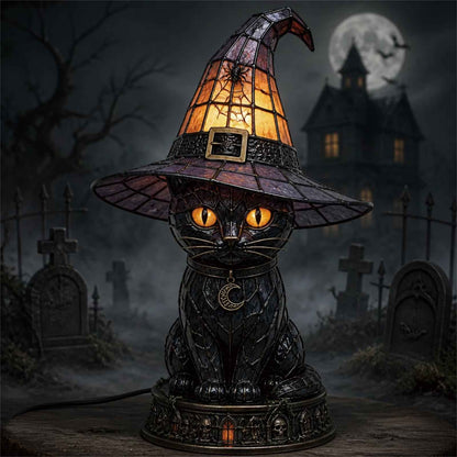 Decorative Exclusive Item Gothic Stained Glass Witch Black Cat Table
