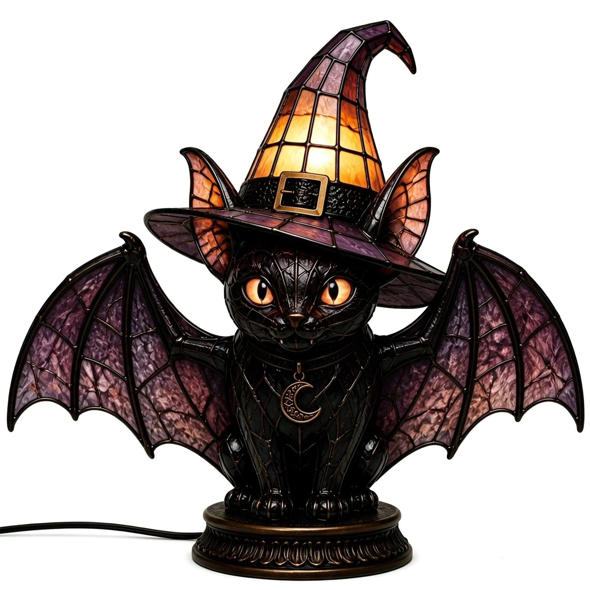 Decorative Exclusive Item Gothic Stained Glass Witch Black Cat Table